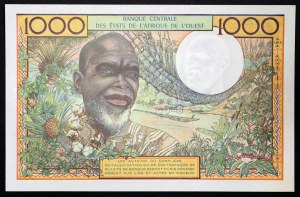 États d'Afrique de l'Ouest, Fédération, Côte d'Ivoire A, 1.000 Francs s.d. (1959-65)