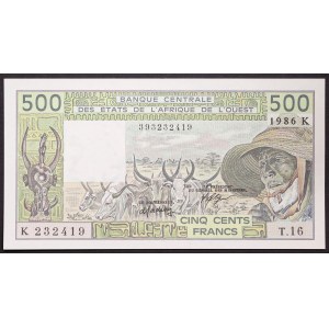 Państwa Afryki Zachodniej, Federacja, Senegal K, 500 franków b.d. (1986)