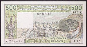 Západoafrické státy, Federace, Senegal K, 500 franků b.d. (1986)