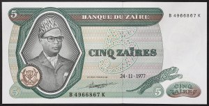 Zaire, Republic (1971-1997), 5 Zaires 24/11/1977