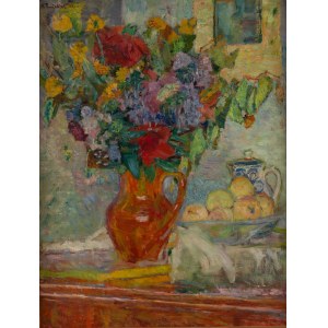 Hanna Rudzka-Cybisowa (1897 Mlawa - 1988 Krakov), Zátišie s kvetmi v džbáne (Flowers), 1944