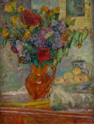 Hanna Rudzka-Cybisowa (1897 Mława - 1988 Kraków), Martwa natura z kwiatami w dzbanku (