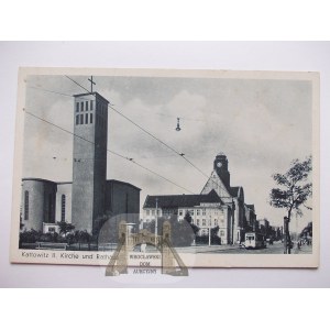Katowice, Kattowitz, kościół i ratusz, ok. 1940
