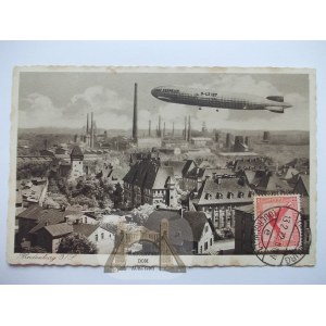 Zabrze, Hindenburg, sterowiec nad miastem, Zeppelin, 1932