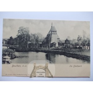 Bytom, Beuthen, městský park, dřevěný kostel, cca 1900
