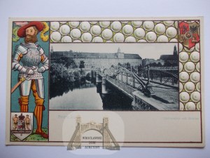 Vroclav, Breslau, Univerzitný most, reliéfny rytier, erb, krásny, okolo roku 1900