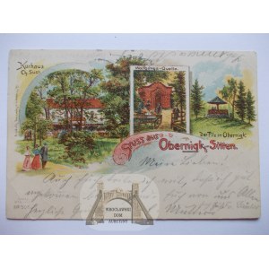 Oborniki Ślaskie, Obernigk, Sitten, litografia, 1908