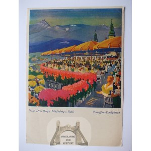 Jelenia Góra, Hirschberg, Hotel drei Bergen, taras, malarska, ok. 1930