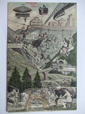 Giant Mountains, Riesengebirge, Snow Mountain in the future - collage, ca. 1910