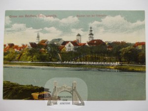 Bytom Odrzański, Beuthen, Panorama von der Oder aus, ca. 1920.
