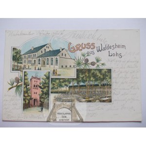 Łaz k. Żary, litografia, wieża, restauracja, 1905