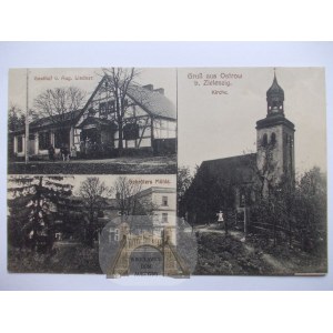 Ostrów près de Sulęcin, église, moulin, auberge, vers 1920