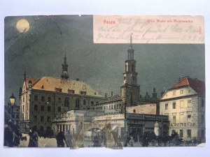 Poznaň, Posen, Trhové námestie, mesačné svetlo, 1900