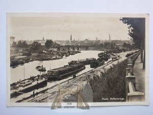 Poznan, Posen, harbor, barges, ca. 1940