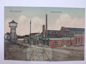 Pila, Schneidemuhl, železniční dílny, vodárenská věž, 1911