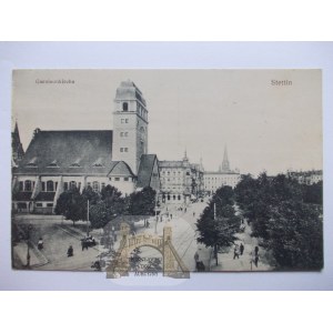 Szczecin, Stettin, ulica, kościół garnizonowy, ok. 1920