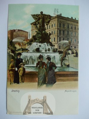 Szczecin, Stettin, fountain, ladies, ca. 1900