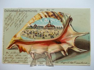 Swinoujscie, Swinemunde, lithograph in shell, 1903
