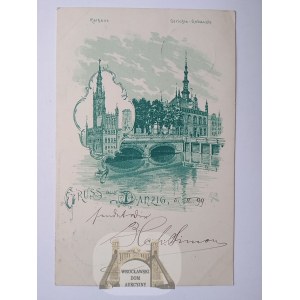 Gdańsk, Danzig, litografia, 2 widoki, 1899