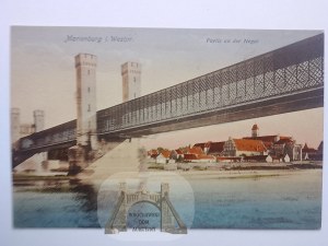 Malbork, Marienburg, bridge, panorama, ca. 1910
