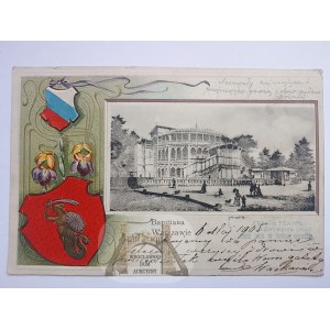 Warszawa, teatr letni, litografia, tłoczona, herb, 1905