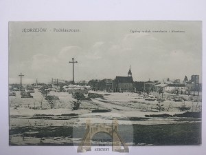 Jędrzejów, Podklasztorze, zimní panorama, kostel, 1916