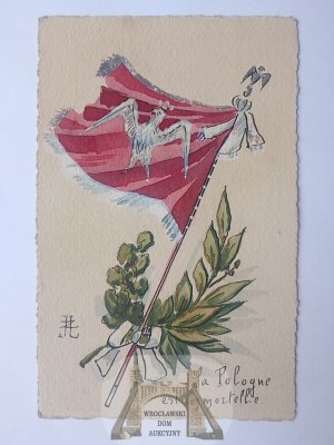 Patriotyczna, sztandar, orzeł, ręcznie malowana 1907