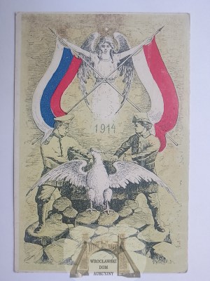 Patriotic, Polish-Russian alliance, angel, eagle, 1914