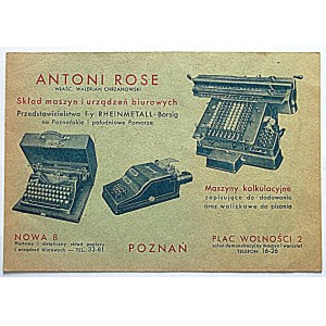 [ADVERTISING PRINT]. Antoni Rose. Walerjan Chrzanowski, owner. Store of office machinery and equipment....