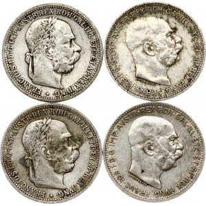 Austria 1 Corona 1901 & 1915 Lot of 4 Coins