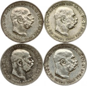 Austria 1 Corona 1912-1915 Lot of 4 Coins