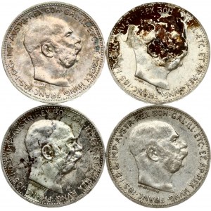 Austria 1 Corona 1913-1916 Lot of 4 Coins