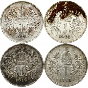 Austria 1 Corona 1913-1916 Lot of 4 Coins