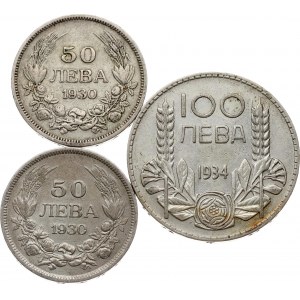 Bulgaria 50 Leva 1930 & 100 Leva 1934 Lot of 3 coins