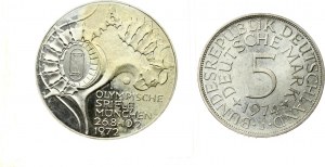 Germany Federal Republic 5 Mark 1974 J & 10 Mark 1972 J Lot of 2 coins
