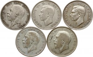 Great Britain 1 Florin & 2 Shillings 1920-1944 Lot of 5 coins