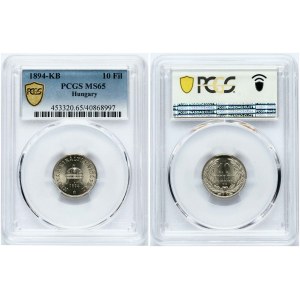 Hungary 10 Filler 1894 KB PCGS MS 65 ONLY 2 COINS IN HIGHER GRADE
