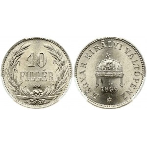 Hungary 10 Filler 1894 KB PCGS MS 65 ONLY 2 COINS IN HIGHER GRADE
