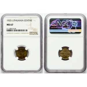 Lithuania 1 Centas 1925 NGC MS 67 ONLY 3 COINS IN HIGHER GRADE