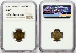 Lithuania 1 Centas 1925 NGC MS 67 ONLY 3 COINS IN HIGHER GRADE