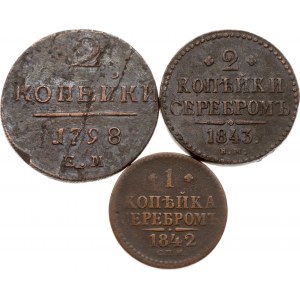 Russia 1 & 2 Kopecks 1798-1843 Lot of 3 coins