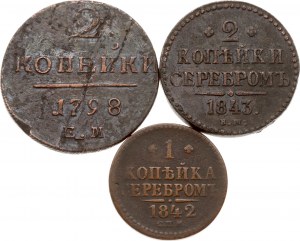 Russia 1 & 2 Kopecks 1798-1843 Lot of 3 coins