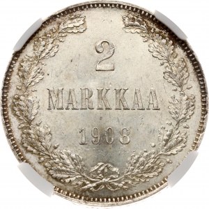 Russia For Finland 2 Markkaa 1908 L NGC MS 64
