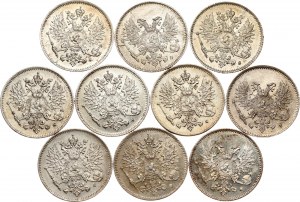 Russia For Finland 25 Pennia 1915 - 1917 Lot of 10 coins