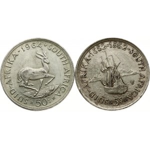 South Africa 5 Shillings 1952 & 50 Cents 1964 Lot of 2 coins