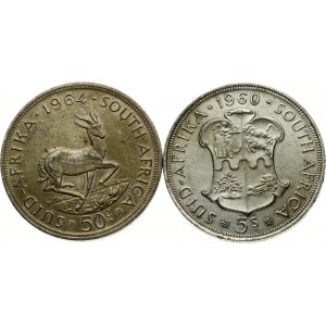 South Africa 5 Shillings 1960 & 50 Cents 1964 Lot of 2 coins
