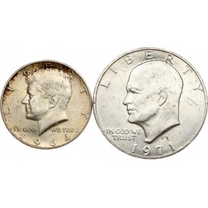 USA 1/2 Dollar 1964 & Dollar 1971 S Lot of 2 coins