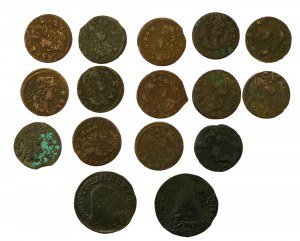 Set of copper sherds and pennies of the 17th - 18th centuries. Total of 16 pieces. (775)