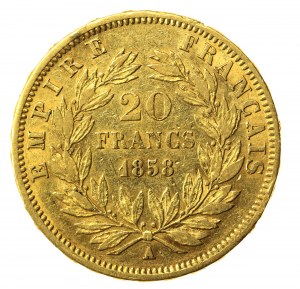 Francie, Napoleon III, 20 franků 1858 A, Paříž (810)