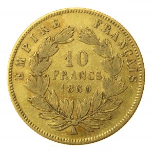 Francja, Napoleon III, 10 Franków 1860 A, Paryż (814)
